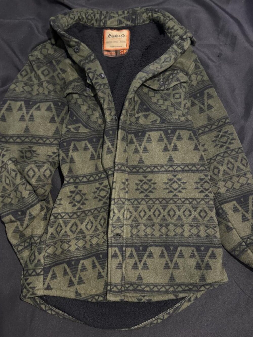Hawke Co Aztec Sherpa Lined Fleece Shacket Green Gorpcore Mens SP